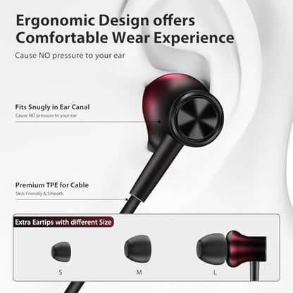 Jiunai Wired Earbuds 3.5mm Headphones in Ear Built-in Mic Red Black