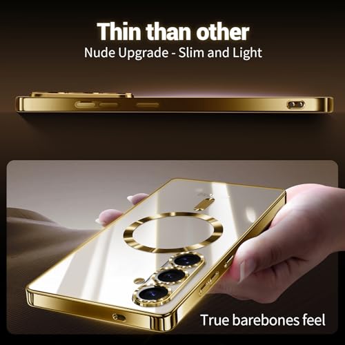Hurgoer for Samsung Galaxy S25 Case.Soft TPU Electroplated Frame Cover with Clear Back.Drop Tested Protective Full Body S24 Case.Thin Light Slim【Not Magsafe】 (Gold, S25/S24) - color: Gold, size: S25/S24