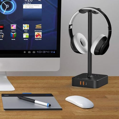 cozoo Headphone Stand with Charger for Desk, Gifts for Gamers Men, Black - color: Black