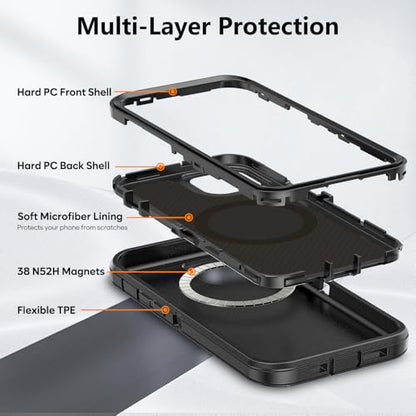 TUTUKII Magnetic for iPhone 12/12 Pro Case with Belt Clip Holster (Black) | MagSafe Compatible, Heavy-Duty Military-Grade Drop Protection, 3-Layer Rugged Shockproof Protective Cover 6.1-Inch - size: iPhone 12 &12 Pro 6.1"