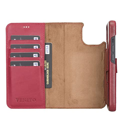 Venito Florence Leather Wallet Phone Case Compatible with iPhone 13 Pro (6.1 inch) - Extra Secure with RFID Blocking - Detachable Phone Wallet (Burnt Red)* - color: Burnt Red, size: iPhone 13 Pro