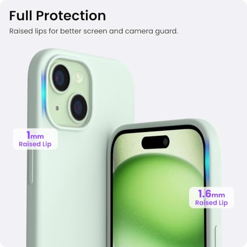 ORNARTO Compatible with iPhone 15 Case 6.1, Slim Liquid Silicone 3 Layers Full Covered Soft Gel Rubber Phone Case, Anti-Scratch Shockproof Protective Cover 6.1 Inch, Light Green - color: Light Green