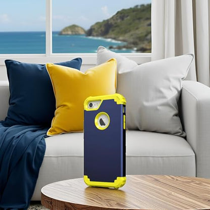 IDweel for iPhone 8 Case & for iPhone 7 Case with Screen Protector,3 in 1 Shockproof Hybrid Heavy Duty Hard PC Cover Soft Silicone Sturdy Bumper Full Body Sturdy Case, Navy Blue/Yellow - color: Navy Blue/Yellow