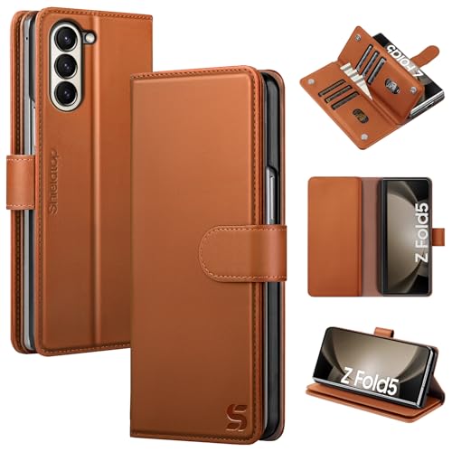 Shieldtop Compatible with Samsung Galaxy Z Fold 5 Wallet Case with Card Holder,Women Man RFID Blocking PU Leather Flip Shockproof Protective Cover Credit Card Holder Slots Kickstand,Light Brown - color: Light Brown, size: Samsung Galaxy Z Fold 5