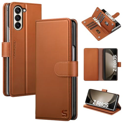 Shieldtop Compatible with Samsung Galaxy Z Fold 5 Wallet Case with Card Holder,Women Man RFID Blocking PU Leather Flip Shockproof Protective Cover Credit Card Holder Slots Kickstand,Light Brown - color: Light Brown, size: Samsung Galaxy Z Fold 5