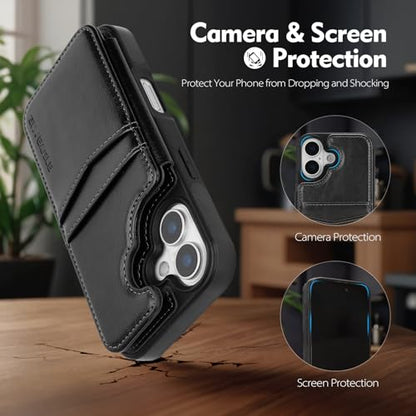 SkyEagle Compatible with MagSafe iPhone 17 Case Wallet,Black | Magnetic Clasp,RFID Blocking,PU Leather,Flip Folio Shockproof Phone Cover,with Credit Card Slots & Kickstand for Men & Women - color: Black, size: iPhone 17 - 6.3"
