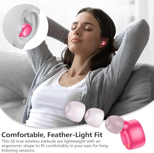 MOZOTER Mini Wireless Earbuds Bluetooth 5.3 in Ear Headphones Headsets - color: Barbie Pink