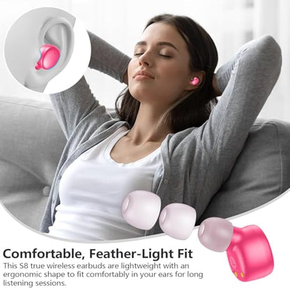 MOZOTER Mini Wireless Earbuds Bluetooth 5.3 in Ear Headphones Headsets - color: Barbie Pink