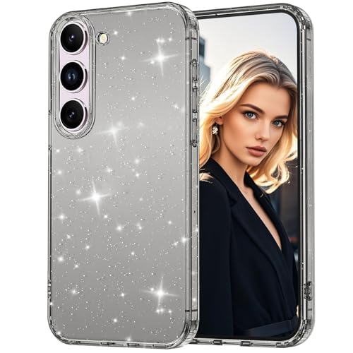 Glitter Case for Samsung Galaxy S23 5G Case, Bling Glitter Shockproof Phone Case for Galaxy S23 Case, Anti-Yellowing Clear Glittering Protective Case for Women and Girls (Black) - color: Black, size: S23