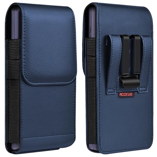 ACCKUO Leather Phone Holster with Strong Metal Belt Clip and Magnetic Closure Compatible with iPhone 16/15/14/13/12 Pro Max, Galaxy S25/S24/S23/S22 Plus & FE, L-Blue - color: Blue, size: Large