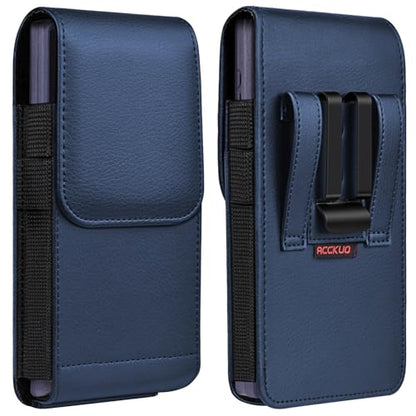 ACCKUO Leather Phone Holster with Strong Metal Belt Clip and Magnetic Closure Compatible with iPhone 16/15/14/13/12 Pro Max, Galaxy S25/S24/S23/S22 Plus & FE, L-Blue - color: Blue, size: Large