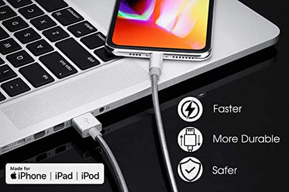MFi Certified Lightning Cable [2 Pack 6.6 Feet] Metal Braided Type C to Lightning Cable with Short-Circuit Resistant Insulation Coated Jacket, Fast Charging