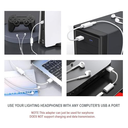 Fidioto USB Male to Lightning Female Audio Adapter Cable, USB to Lightning Adapter Converter Support Volume Control Mic Compatible with MacBook Computer PC Headphone,Earphones, Earbuds, and More - style: 2 Pack