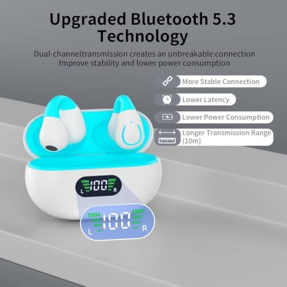 AI Language Translation Real Time Open Ear Bone Conduction Headphones, Bluetooth Clip On Earbuds Comfort with Digital Display Charging Case Sport Earphones for Running Fitness Exercise