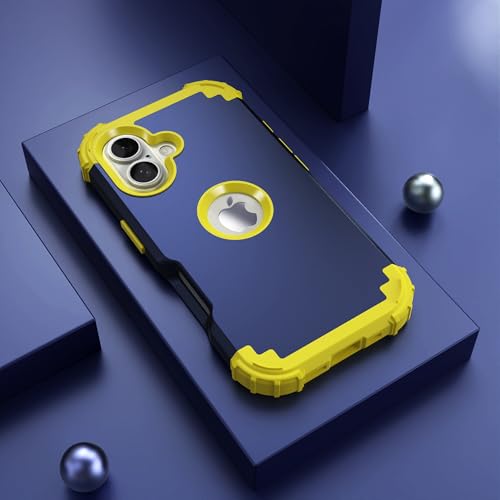 IDweel for iPhone 17 Case with Screen Protector for Women, 3 in 1 Shockproof Slim Fit Hybrid Heavy Duty Hard PC Cover Soft Silicone Bumper Full Body Anti-Fingerprint Case, Navy Blue/Yellow - color: Navy Blue/Yellow