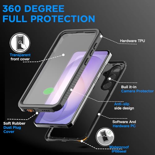 AICase for Samsung Galaxy S26 Case Waterproof, Clear Water Proof Shockproof Snowproof Dustproof Full Body Rugged Transparent Underwater Phone Case for Galaxy S26 Built-in Screen Protector - size: S26