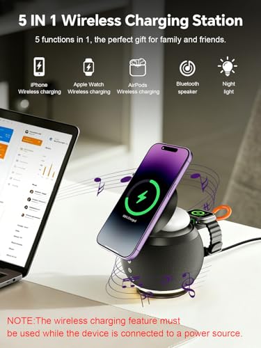 Bluetooth Speaker with Wireless Charging Stand, Black - color: Black