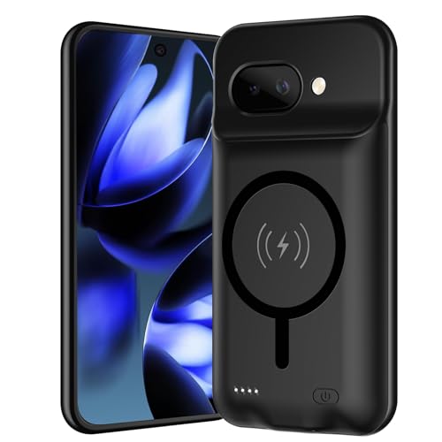 Battery Case for Pixel 9a, Upgraded 10000mAh Battery Pack Rechargeable Charger Case with Wireless Charging Compatible for Pixel 9a(6.3 inch) External Charging Cover(Black) - size: Pixel 9a