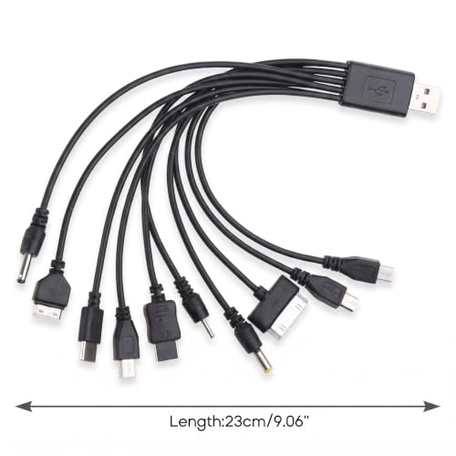 10 in 1 USB Cables - 20CM/7.87in Universal USB to Multi Plug Cell Phone Charger for Smartphones
