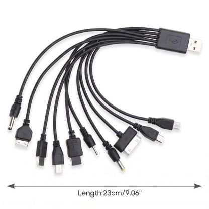 10 in 1 USB Cables - 20CM/7.87in Universal USB to Multi Plug Cell Phone Charger for Smartphones