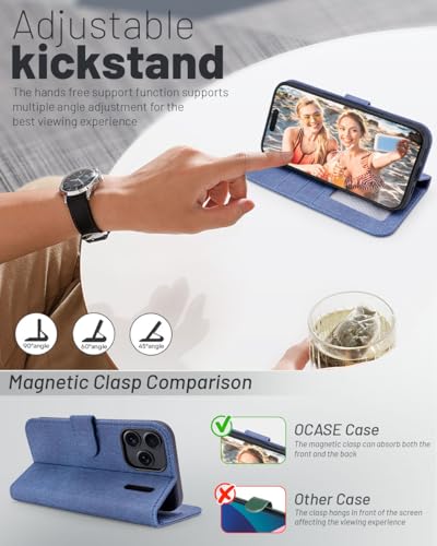 OCASE Compatible with iPhone 17 Pro Wallet Case, PU Leather Flip Folio Case with Card Holders RFID Blocking Kickstand [Shockproof TPU Inner Shell] Phone Cover 6.3 Inch 2025, Denim Blue - color: Denim Blue