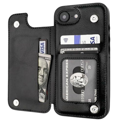 ONETOP for iPhone 17e/16e Wallet Case with Credit Card Holder,Black | Kickstand,ID/Cash Holder,Case Wallet with Card Slots,Double Magnetic Clasp,Durable PU Leather Shockproof Cover for Women Men - color: Black