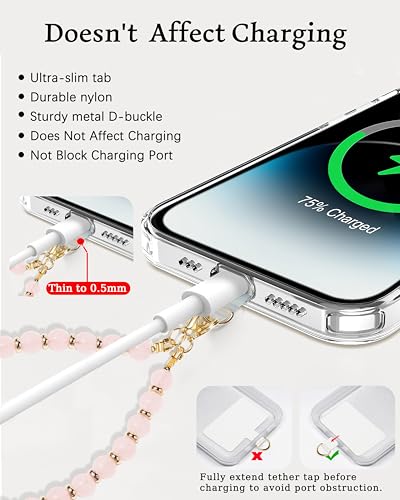 Lostars Gemstone Beaded Phone Wrist Strap for Women, Handmade Design - color: Rose Quartz