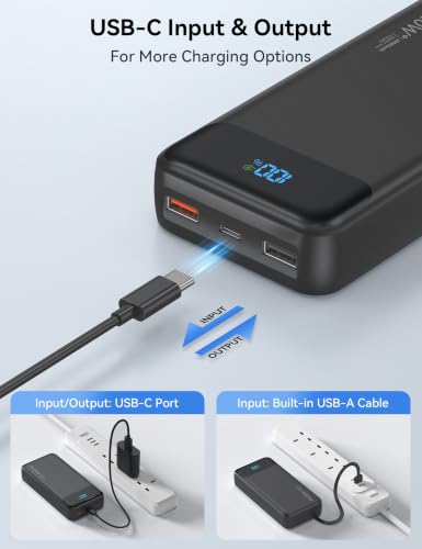 Nusyddy Portable Charger 20000mAh with 4 Built-in Cables & 6 Outputs Black - color: Ebony