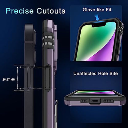 DEERLAMN Case for iPhone 13/iPhone 14 6.1-Inch with Slide Camera Cover+Screen Protector(2 Packs),Rotated Ring Kickstand Military Grade Shockproof Protective Cover-Deep Purple - color: Deep Purple