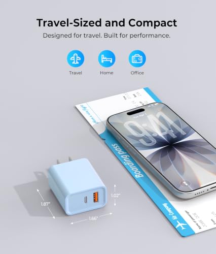 [2 Pack] 20W USB C Charger Block, Dual Port Fast Charging Wall Plug - color: 2-Pack Baby Blue