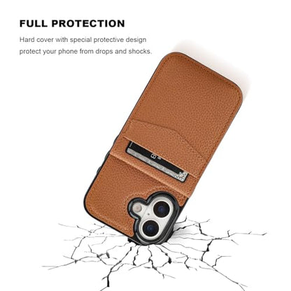 KIHUWEY for iPhone 17 Wallet Case Card Holder Kickstand, Lichee Light Brown | Credit Card Slots, PU Leather, Magnetic Clasp, Flip Heavy Duty Protection Cover for Men and Women - color: Lichee Light Brown