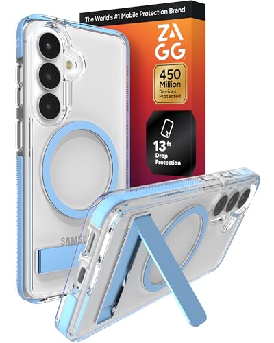 ZAGG Santa Cruz Snap Samsung Galaxy S26 Case with Kickstand - ICY Blue, Magnetic Crystal Clear Protective Phone Cover, 13ft Drop Protection, Graphene Reinforced, Slim Case with Stand - color: Icy Blue, size: Samsung Galaxy S26