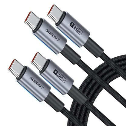 SUNGUY 240W USB C to USB C Cable [6.6FT, 2-Pack] Fast Charging Long Cord - size: 6.6FT+6.6FT