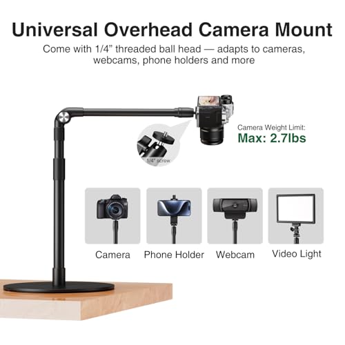 elitehood Overhead Phone Mount with Ring Light, Overhead Tripod for iPhone - style: Desk Stand with Light