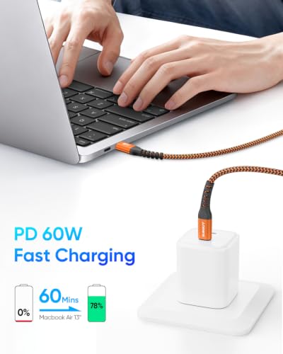 SUNGUY USB C to USB C 1.5FT [2Pack], USB C Cable 60W PD Fast Charging - color: Orange, size: 1.5FT