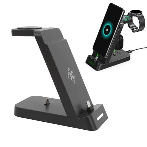 Naroote 3 in 1 Charging Station, Foldable Travel Wireless Charger Stand with Phone Holder, for Watch 6 5 4 Buds Pro (Black)