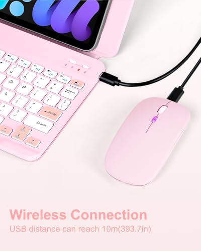 EAMPANG Universal Bluetooth Keyboard and Case for Tablet/Phone/Laptop | Wireless Portable Slim Keypad and Mice Rechargeable with Adjustable Bracket for iPad A16/Mini/Air/iPhone/Galaxy Z Fold Pink - color: Pink