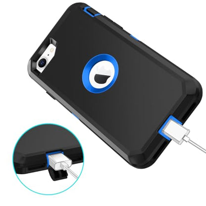 I-HONVA for iPhone SE 2022/2020 Case Built-in Screen Protector Shockproof Dust/Drop Proof 3 in 1 Full Body Rugged Heavy Duty Cover for Apple iPhone SE 3rd/2nd Gen 4.7,Black/Blue - color: Black/Blue