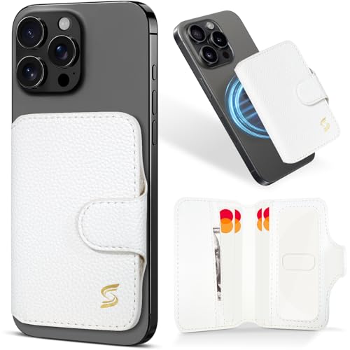 Magnetic Phone Wallet Card Holder for Magsafe Wallet for iPhone 17/16/15/14/13/12 Series, RFID Blocking, 5 Slots Fit 7 Cards, ID Window, Luxury Leather Mag Safe Wallet for Women Men, White - color: Pebbled White