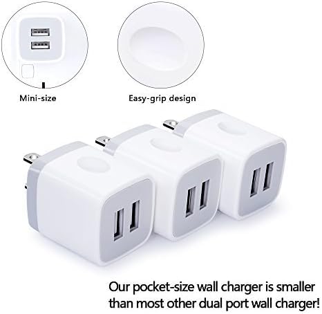 Wall Charger,USB Brick 3Pack 2.1A/5V Dual Port USB Plug Charger Cube Power - color: White