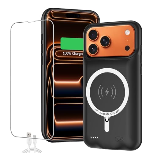 Battery Case for iPhone 17 Pro, Full Encircle 10000mAh High Capacity Rechargeable Portable Charger Case Extended Battery Pack for iPhone 17 Pro(6.3 inch) Wireless Charging Cover with Carplay-Black - size: iPhone 17 Pro (6.3 inch)