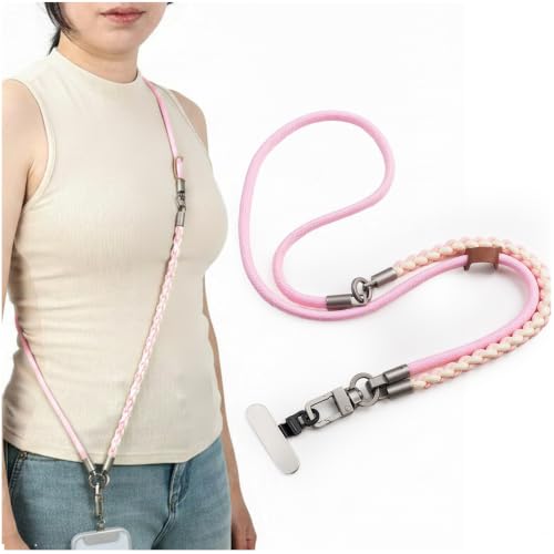 3-in-1 Crossbody Phone Lanyard, Cellphone Wrist Strap, Neck Holder for Travel, Dog Walking Accessories Anti-Theft - color: Pink