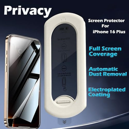 2 Pcs for iPhone 16 Plus Privacy Screen Protector,Automatic Dust Removal - color: [Privacy]-iPhone 16 Plus
