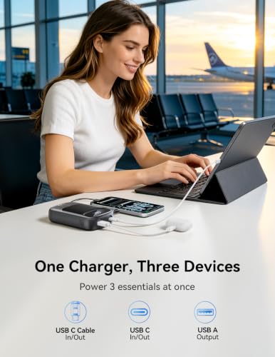 RETMSR Portable Charger 20000mAh 45W USB C Fast Charging, Built-in Cable - color: Frosted Black