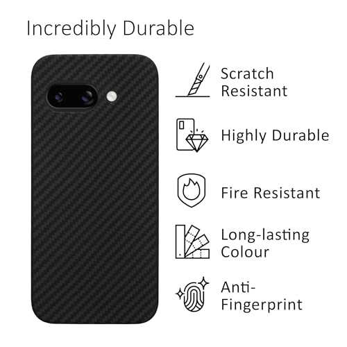 kalibri Aramid Fiber Case Compatible with Google Pixel 9a - Case Super Slim Strong Protective Phone Cover - Black Matte - size: Pixel 9a