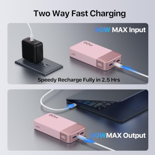 NOBIS Portable Charger 20000mAh 90W Laptop Power Bank - color: Pink