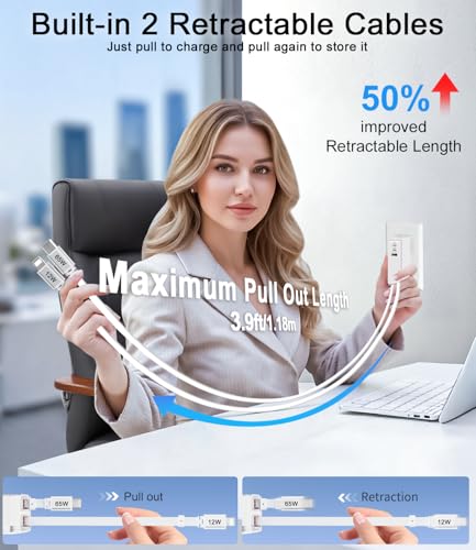 65W Retractable USB C Charger,5 in 1 Retractable Phone Charger Wall Plug - size: C Cords