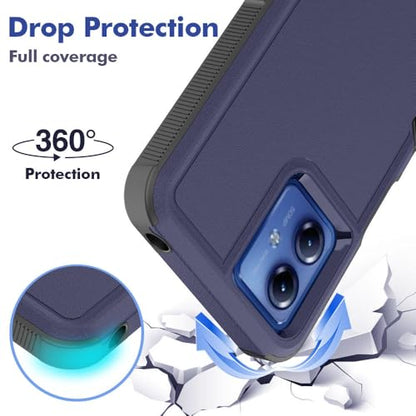 for Moto G14 Case Dual Layer Hard Shockproof Protective Case with Tempered Glass Screen Protector Heavy Duty Hybrid Full Body Anti-Scratch Anti-Slip Phone Cover Deep Blue - color: Moto G14 - Deep Blue
