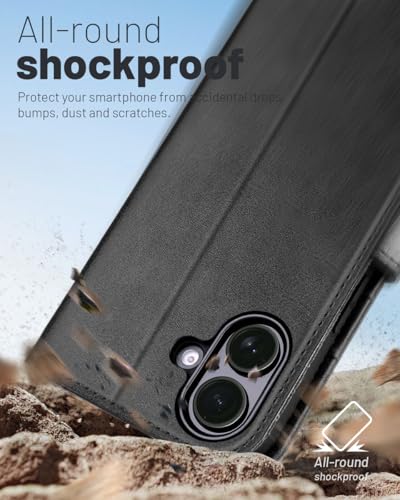 OCASE for iPhone 17 Wallet Case, Card Holder, Graphite | RFID Blocking, Kickstand, Magnetic Closure, PU Leather Flip Folio, Shockproof TPU Shell, Protective Phone Cover (6.3") 2025 - color: Graphite