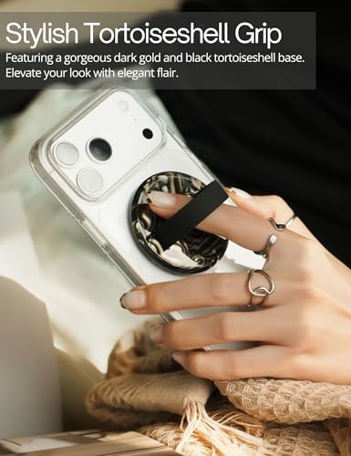 Heesch Compatible with Magsafe Phone Loop Grip for Back of Phone Finger Holder Strap for iPhone 15 16 14 Pro Max Magnetic Ring Cute Phone Back Holder Mag iPhone Finger Holder Grip Black and Gold - color: Coffee